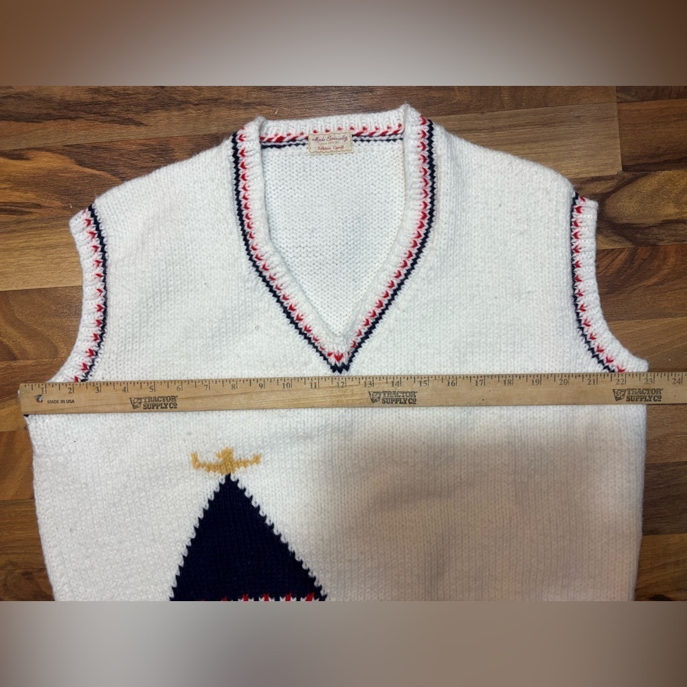 Vintage Hand Knit GOP Elephant Sweater Vest Women’s L Patriotic Red White Blue - Picture 3 of 5